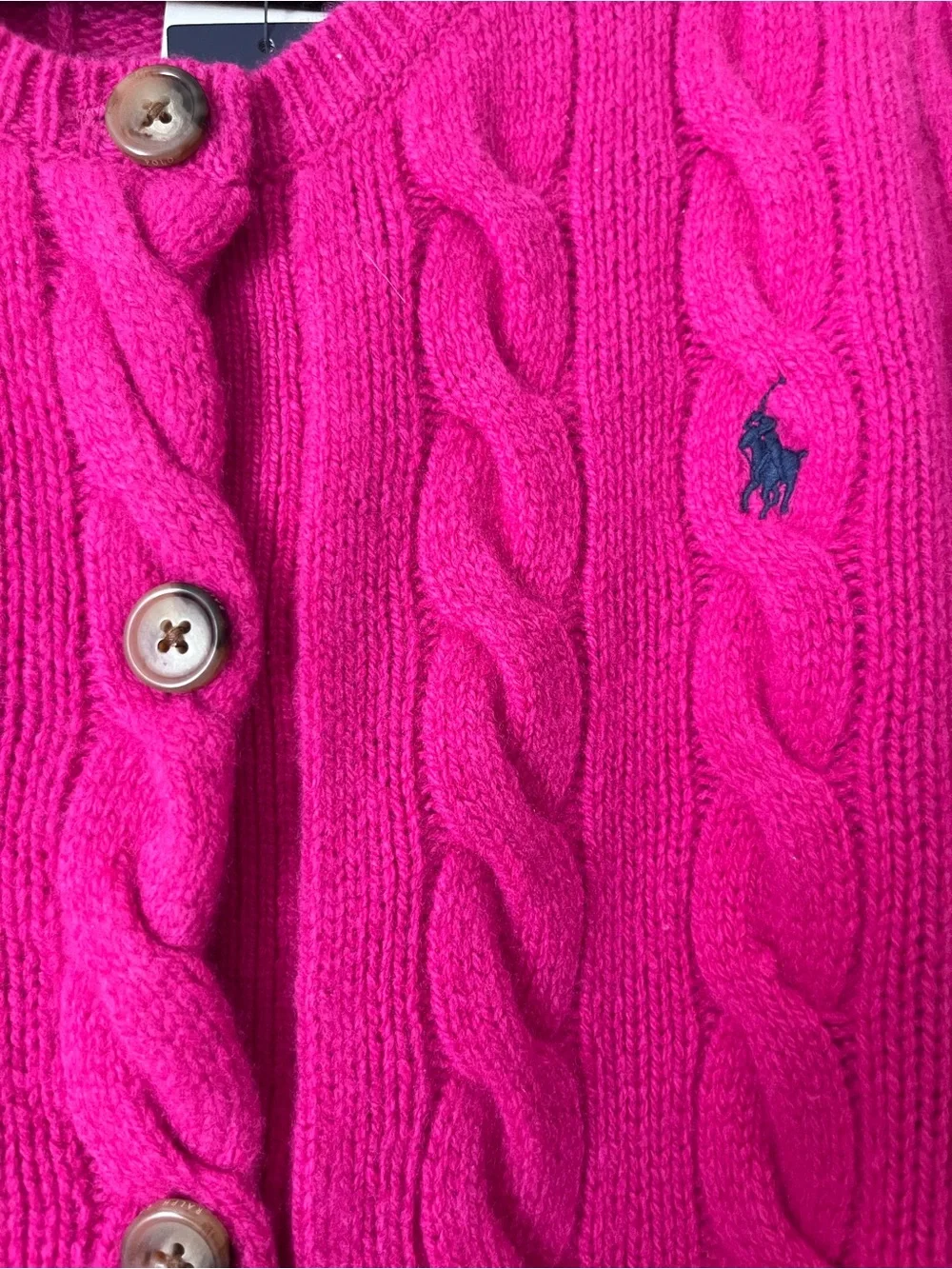 Ralph Lauren Hot Pink Cable Knit Button Cardigan